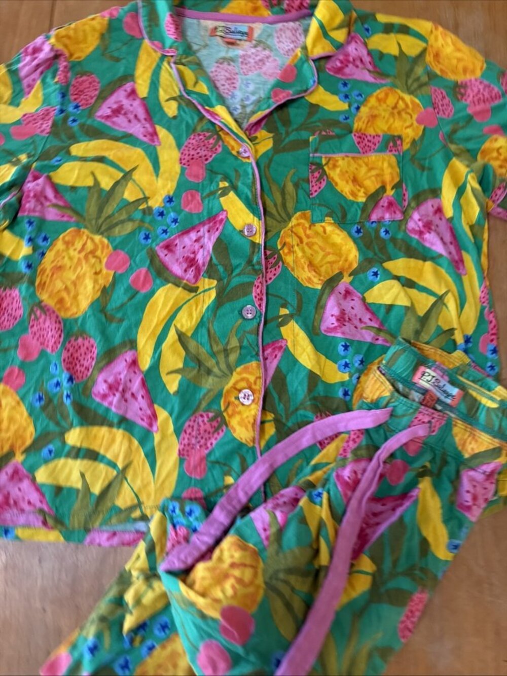 PJ Salvage Womens Short Sleeved Whimsey Fruit Pajama Set Size Large Vibrant - Picture 3 of 8